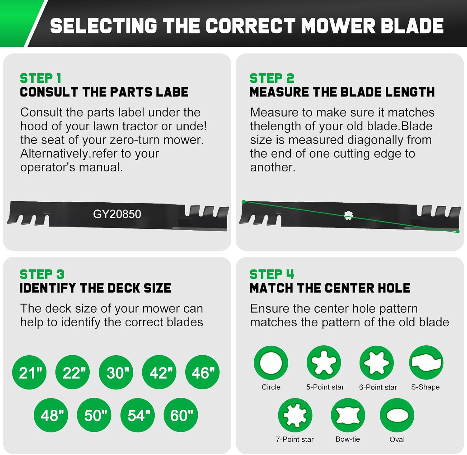 GY20850 Mulching Blades for John D-eere D130 S100 D105 D110 Mower | 7 Star,E100 LA105 D100 E130 E120 D125 E110 LA125