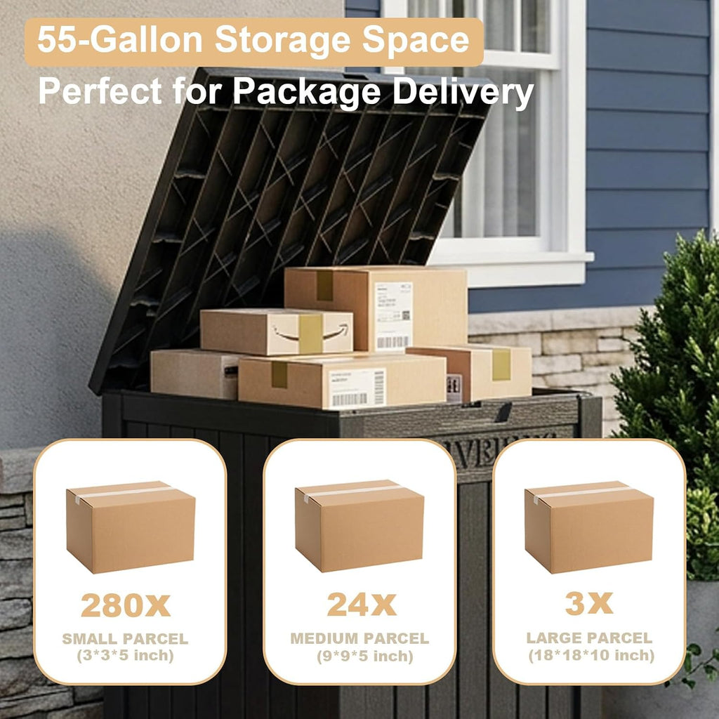 Package Delivery Box, Waterproof Outdoor Container Lockable, Black | 55 Gallon with Lockable Secure,Outdoor Package