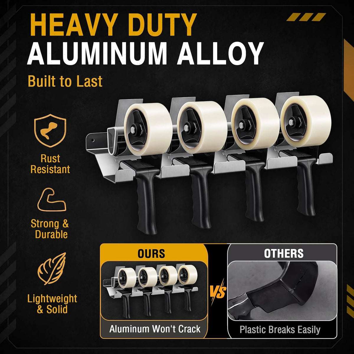 Aluminum Wall Mount Tape Gun Holder Dispenser, Silver, 4 Roll Holder