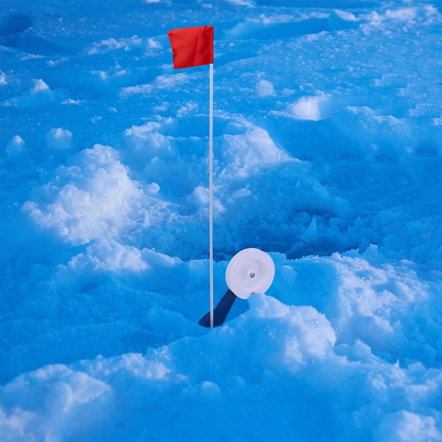 2 Packs Ice Fishing Tip-ups Flag Marker Rod with Portable Pole Flags for Tip-up Anglers Accessory Ice Fishing