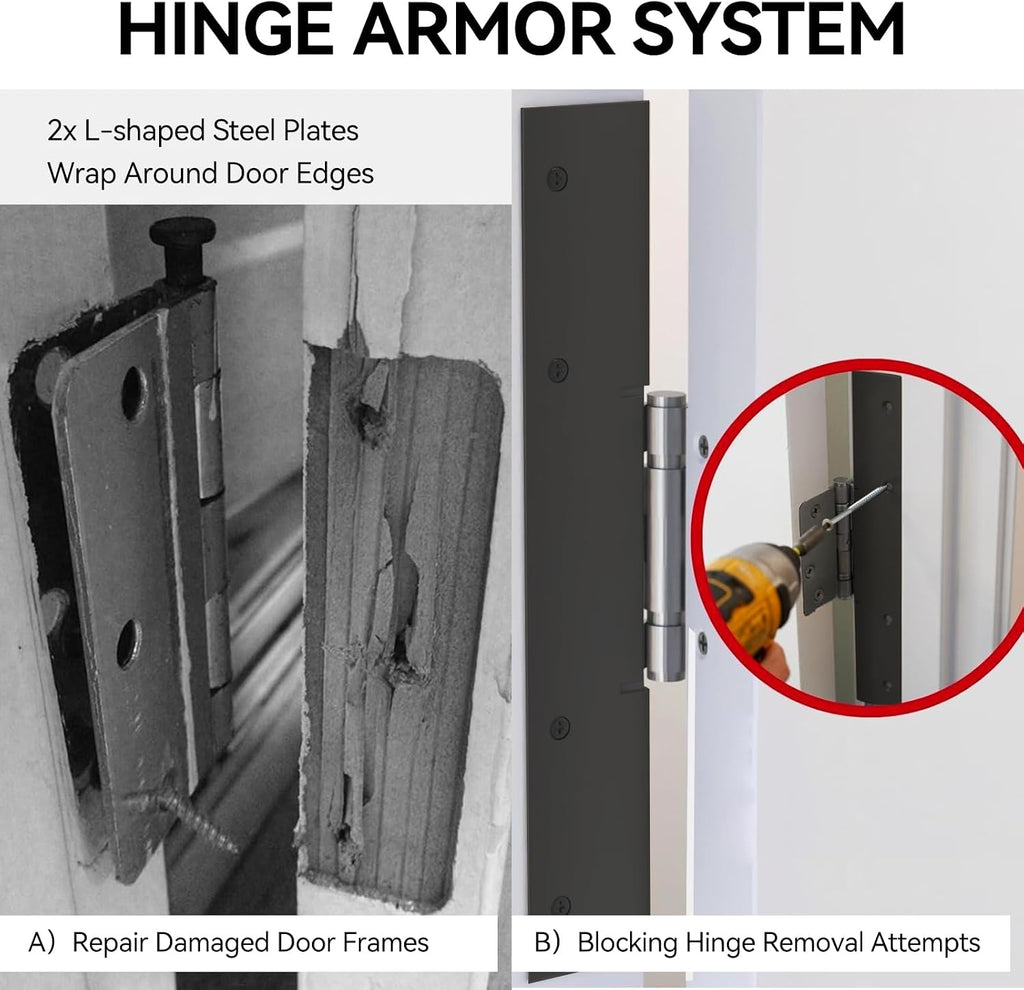 Door Armor MAX Reinforcement Single Door Security Kit, Black | 5-Piece Door Reinforcement Set for Jamb, Frame &