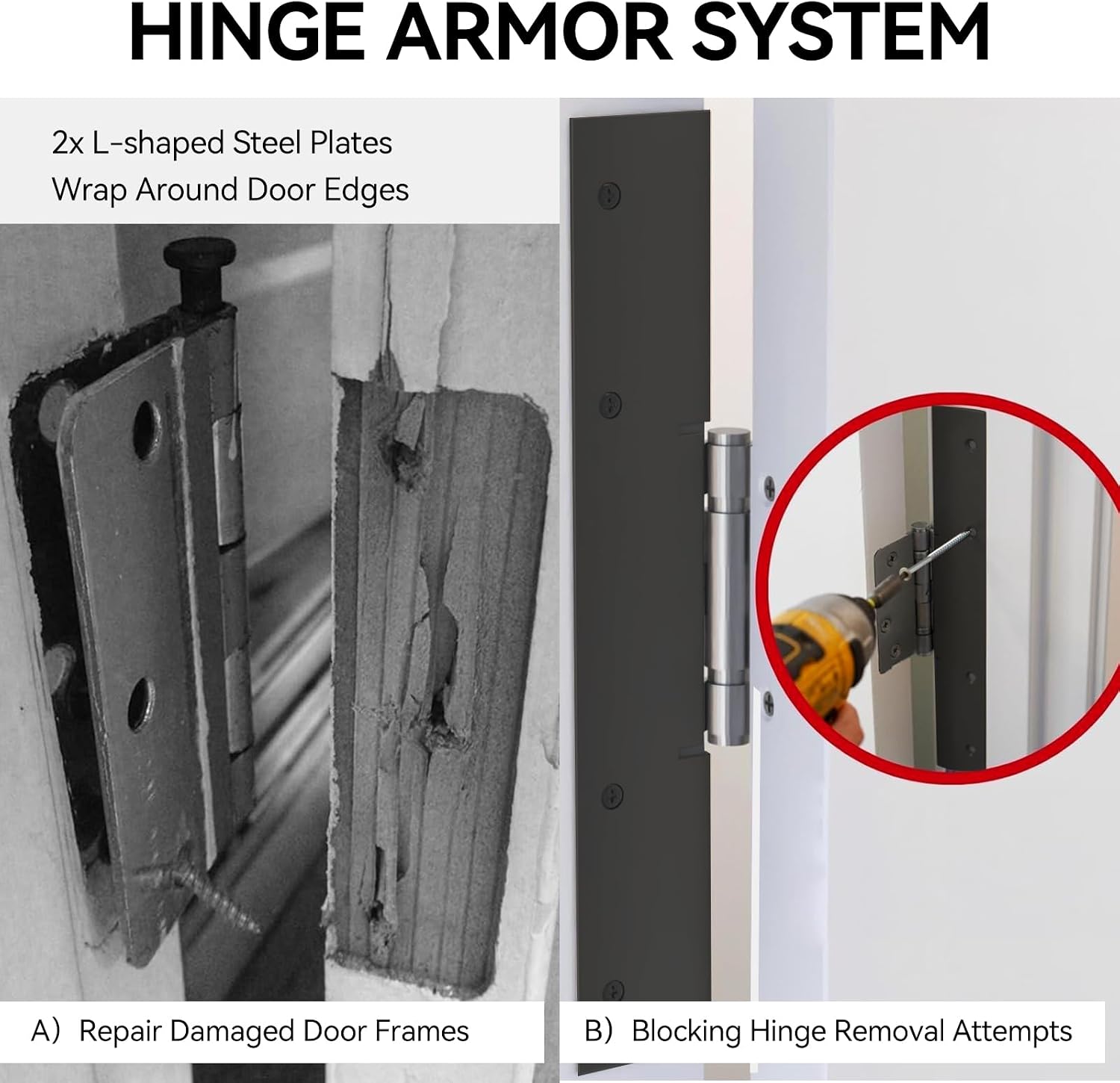 Door Armor MAX Reinforcement Single Door Security Kit, Black | 5-Piece Door Reinforcement Set for Jamb, Frame &