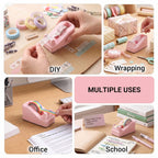 Compact Desk Tape Dispenser, Cute & Stylish Office Accessories - Pink
