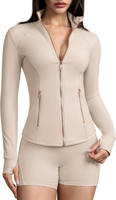 Golden Zipper Workout Jackets for Woman Slim Fit Gym Yoga Tops