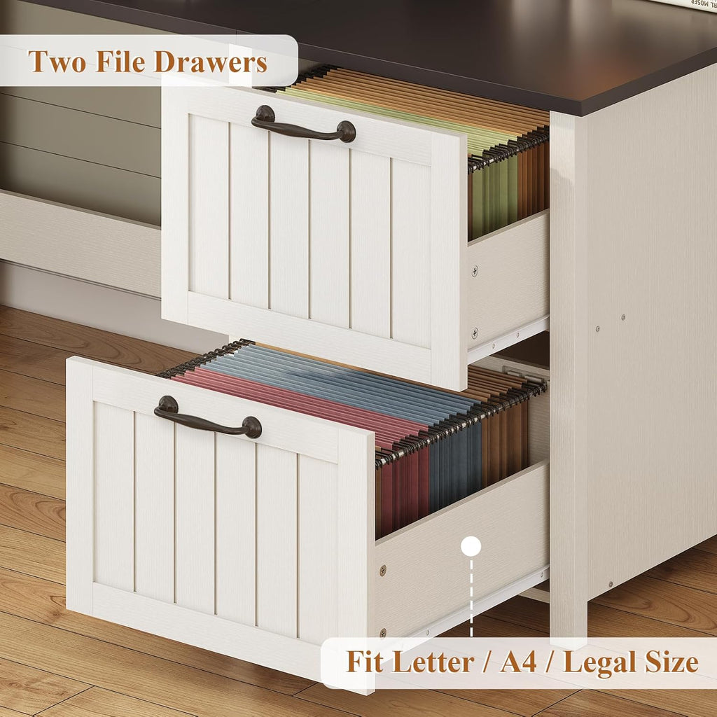 Farmhouse 63" Executive Desk, Home Office Desk with File Drawer and Monitor Stand, Computer Desk with Drawers and