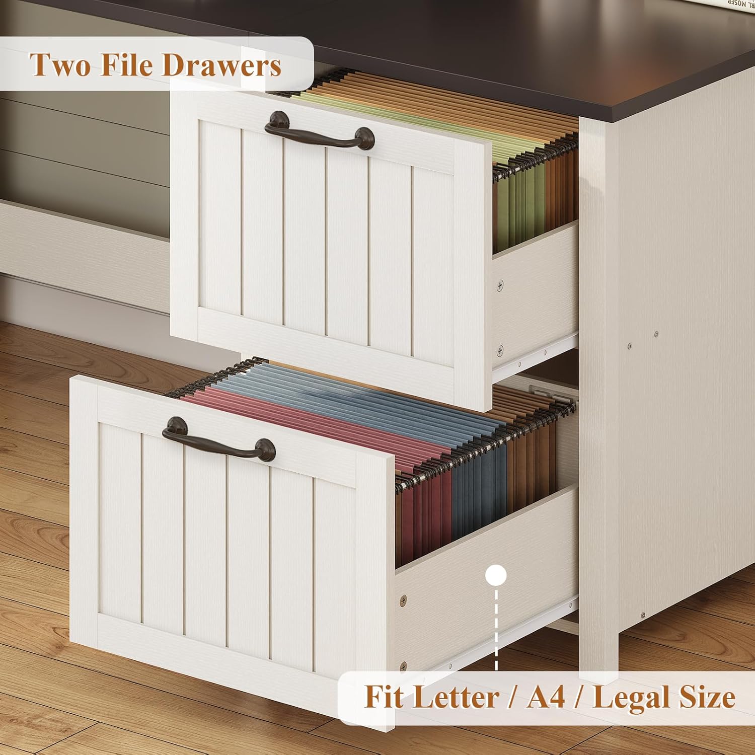 Farmhouse 63" Executive Desk, Home Office Desk with File Drawer and Monitor Stand, Computer Desk with Drawers and
