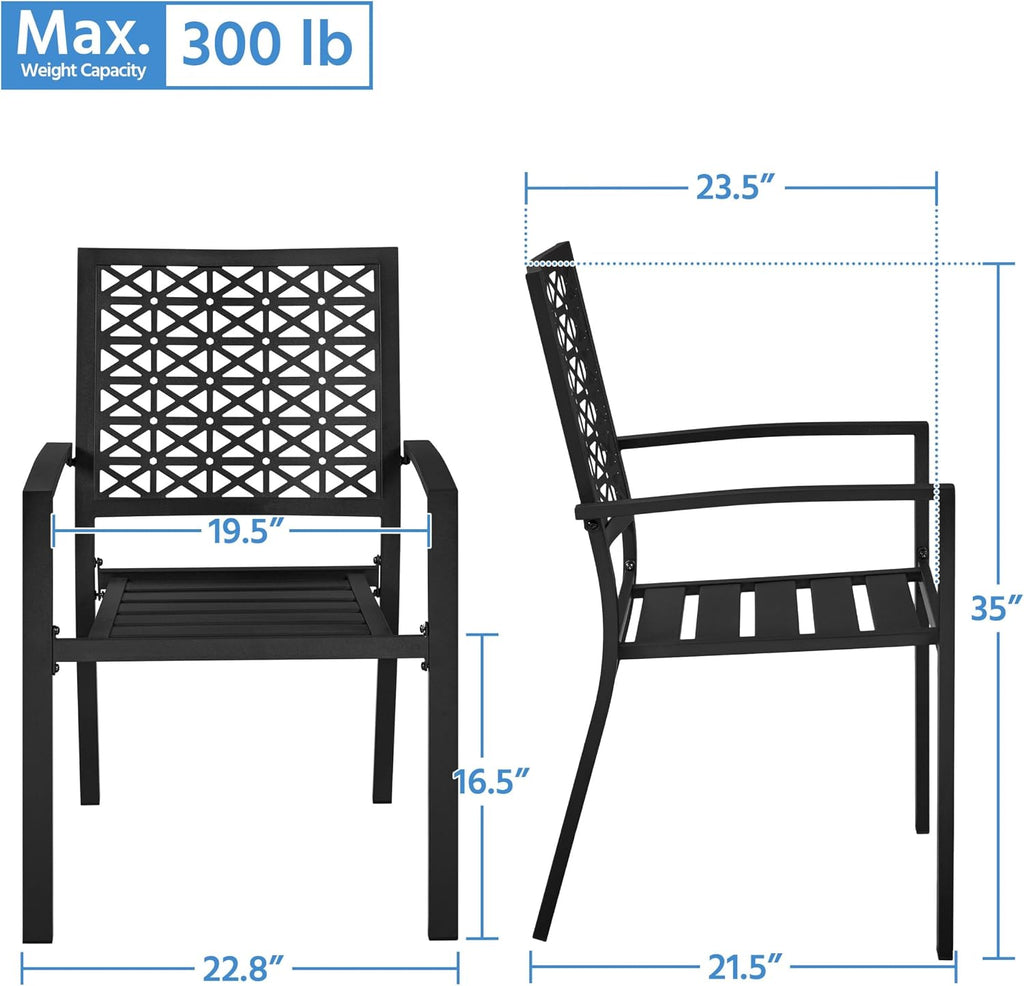 Metal Patio Chairs Set of 2 Steel Stackable Dining Chairs