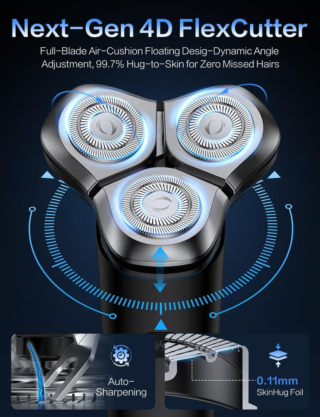 Electric Razor for Men, 4D Floating Rotary Razor, Wet & Dry Waterproof IPX7, USB-C Fast Charging, LED Display