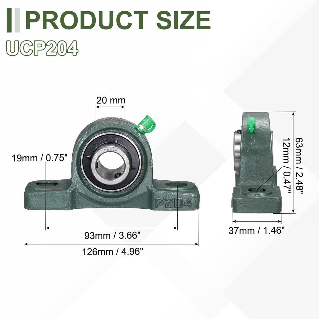 uxcell UCP204 Pillow Block Bearings, 20 mm Bore Self Alignment, (ABEC3)