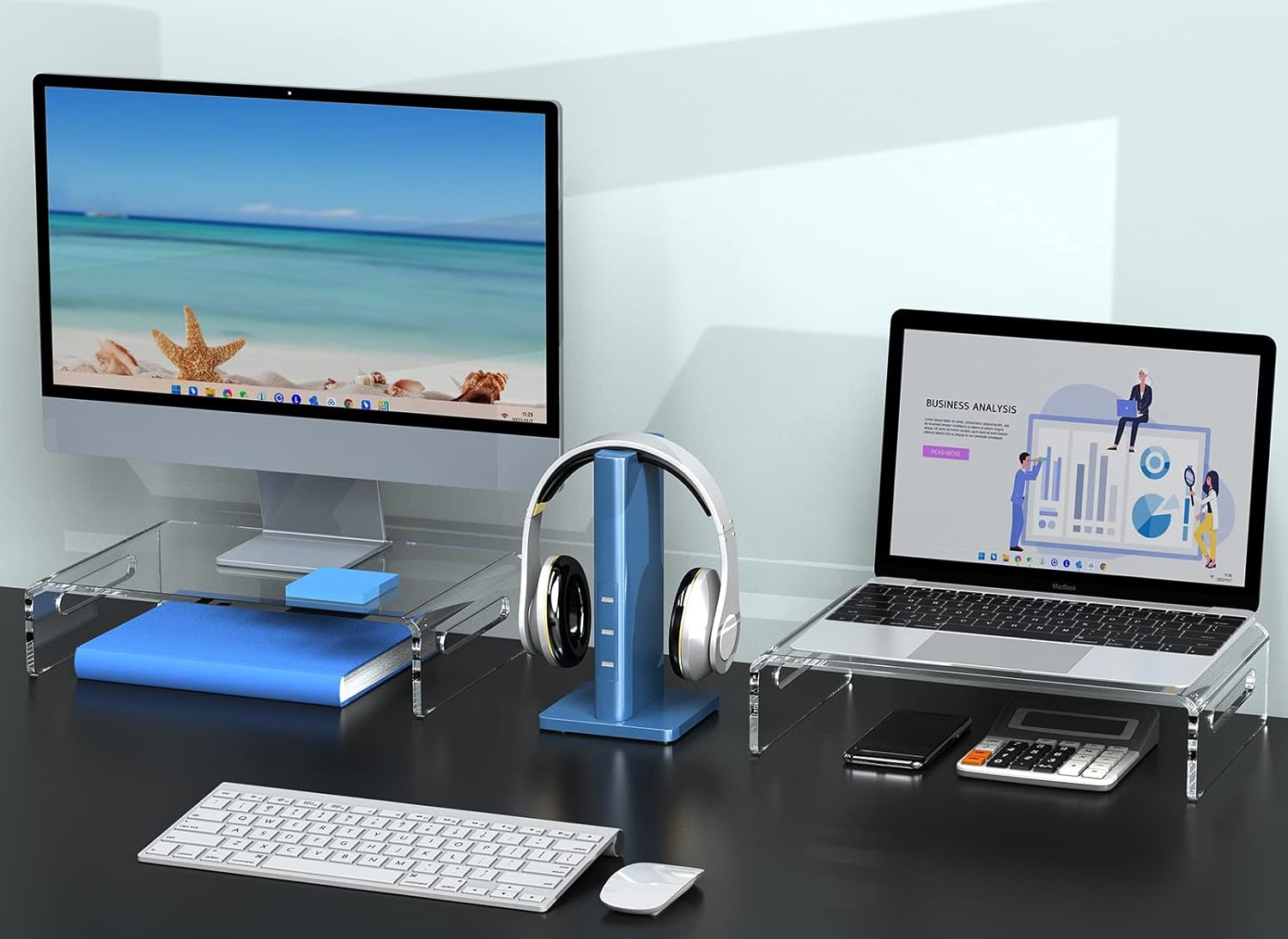 2 Pack Monitor Stand Riser, Acrylic Monitor Stand for Computer, Laptop, Printer, Notebook, Premium Clear Laptop Stand