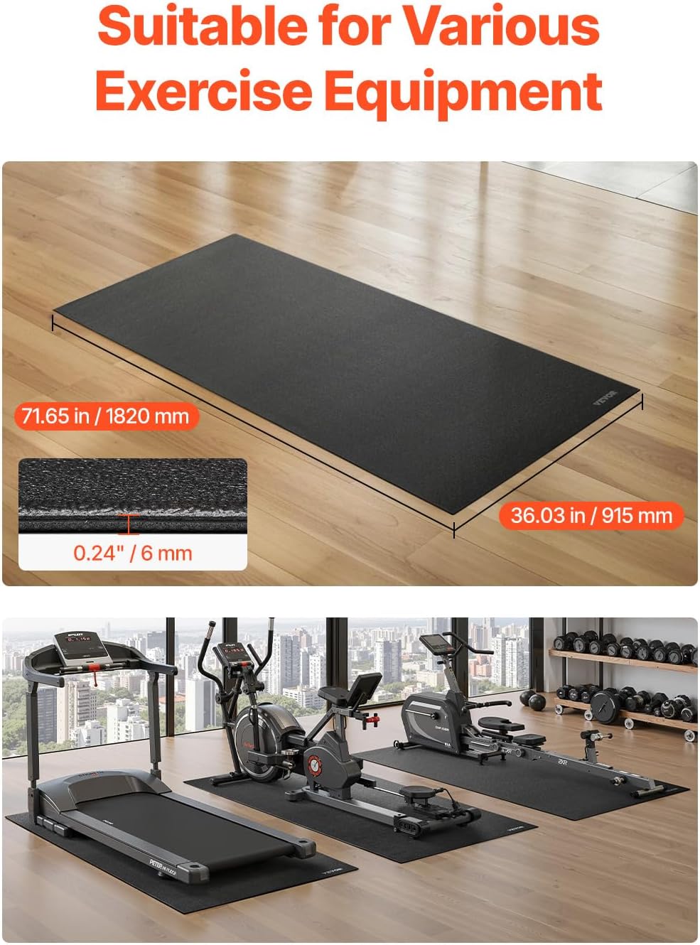 Treadmill Mat for Carpet Floor, Exercise Equipment Mat for Treadmills, Stationary & Recumbent Bikes, High Density PVC