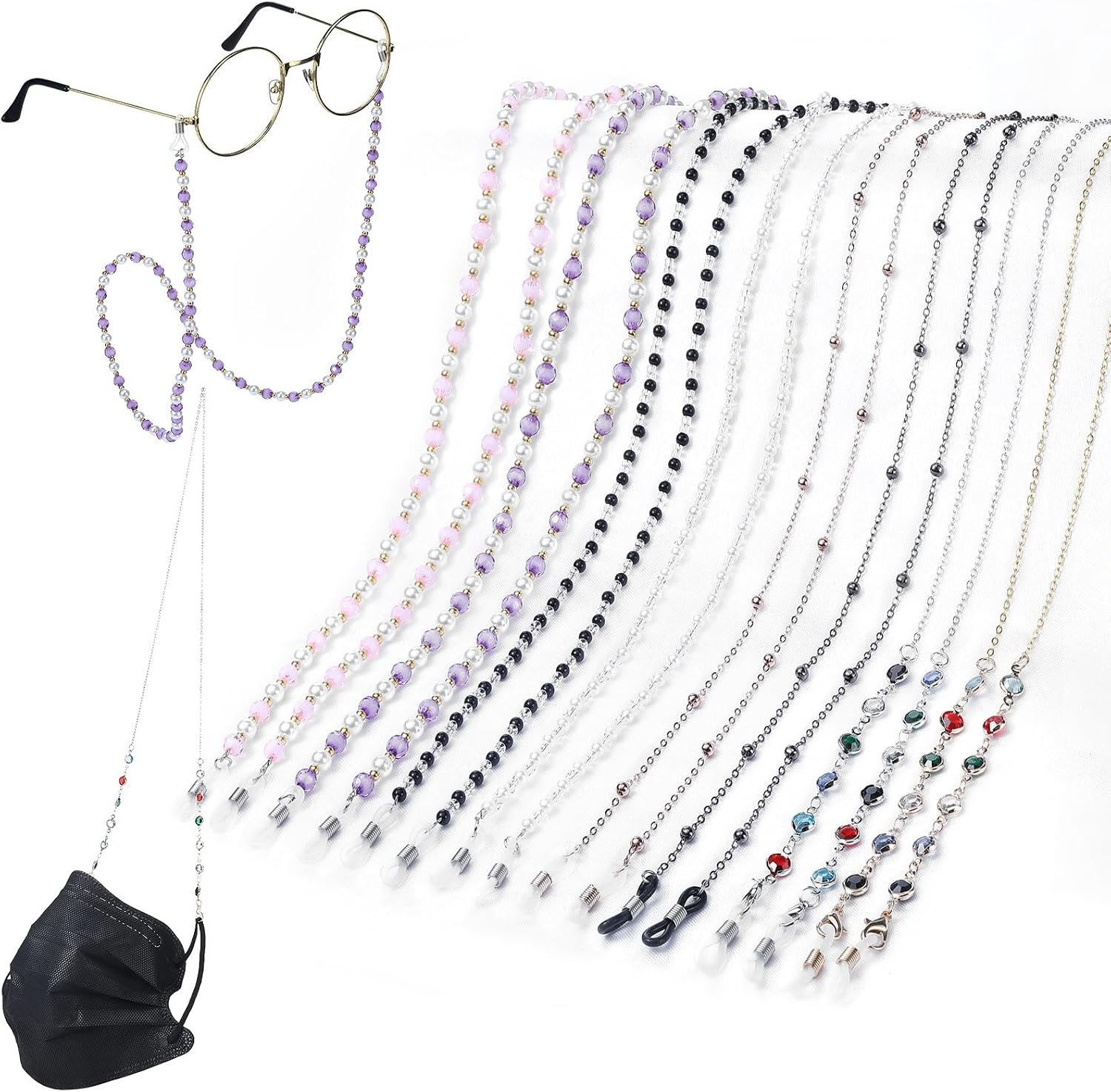 8 Pcs Eyeglass Chains Beaded Glasses Chain for Women Stylish Elegant Sunglasses Strap Holder Around Neck