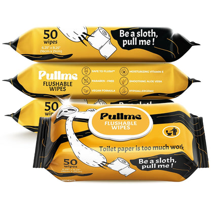 Pack of 3, 150 Counts - Flushable Wipes For Adults, Woman, Man, Family - Travel, Toilet, Bathroom Wipes Flushable