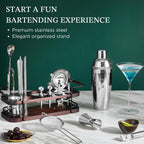 Cocktail Shaker Set Bartender Kit with Stand | Complete 24-Piece Bar Set Cocktail Kit with All Bar Accessories: