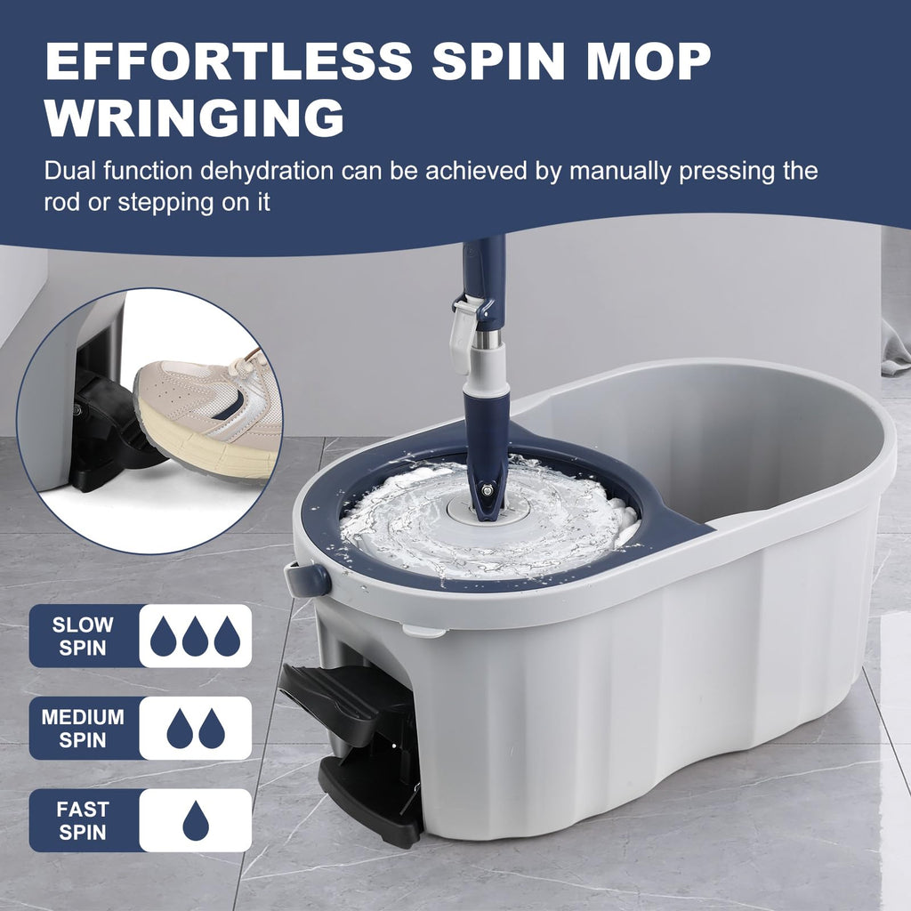 Spin Mop and Bucket System with 180-Degree Rotating Head