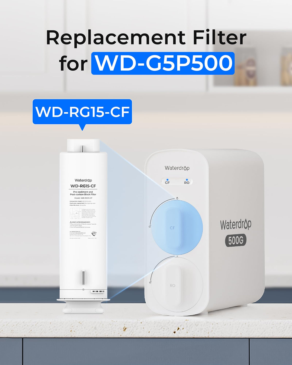 Waterdrop G5P500-CF Filter, Replacement for G5P500 RO System