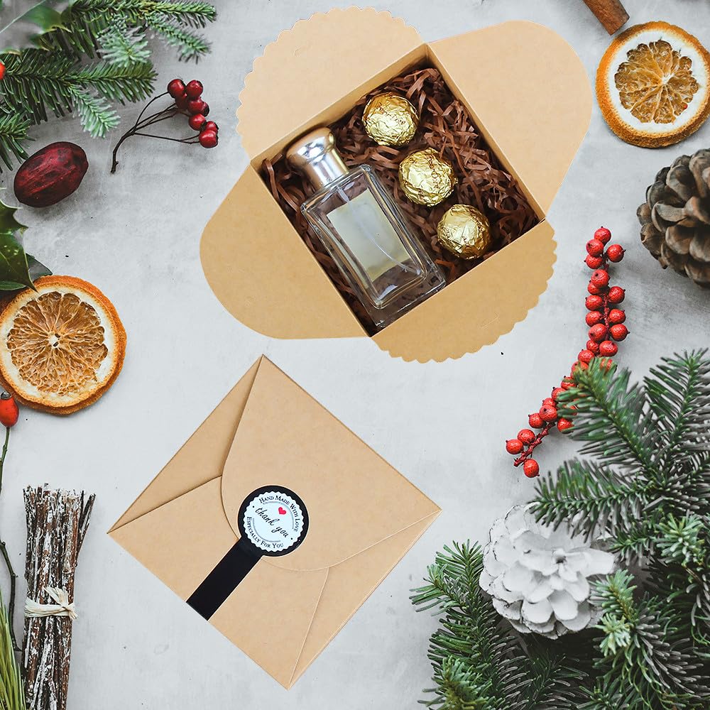 Small Brown Gift Boxes with Stickers, 10 Pack, 4.75 Inch