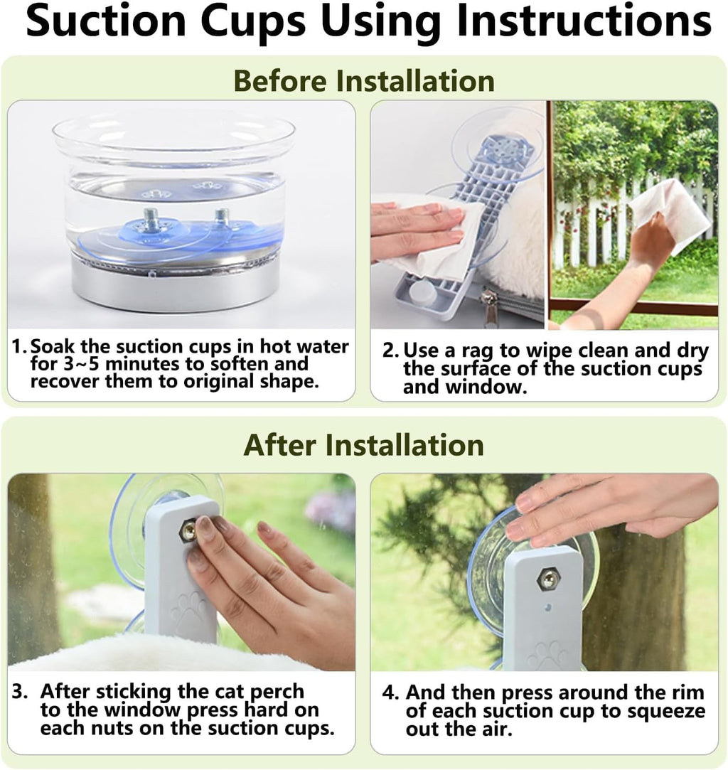 Cordless Cat Window Perch, Cat Hammock for Wall with 4 Suction Cups, Anchor&Screw for Two Ways of Installation, Solid