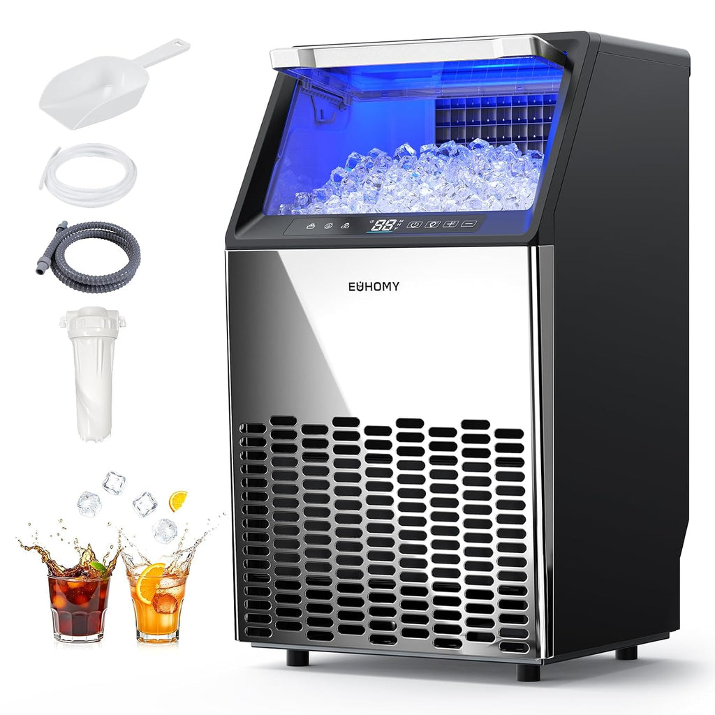 Commercial Ice Maker, 120lbs/24H, 33lbs Bin, Mirror-Polished Steel