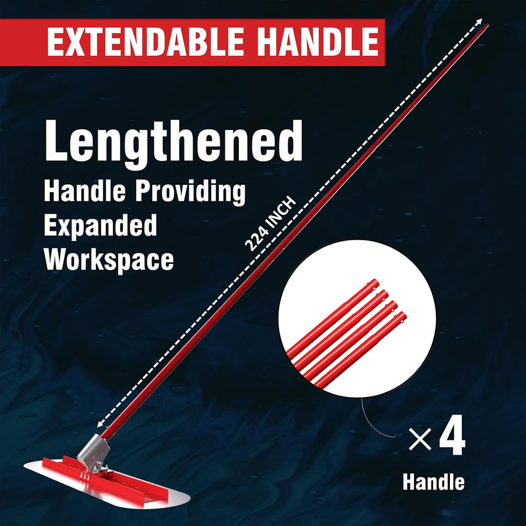 Concrete Bull Float Tool Kit, 48x12 Inch, Stainless Steel Board | 4 Extendable Aluminum Alloy Poles, Round End Fresno