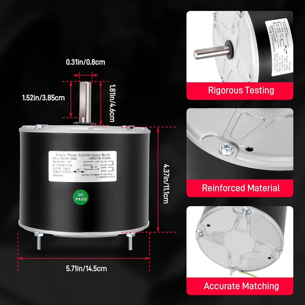 MOT18688 Condenser Fan Motor 1/8HP 208-230V 825RPM 60HZ, AC Fan Motor Compatible with Trane American Standard GE Genteq Replace# MOT12215 MOT12004 MOT10514 5KCP39GGV570S 5KCP39BGV440BS 5KCP39KFUA99S