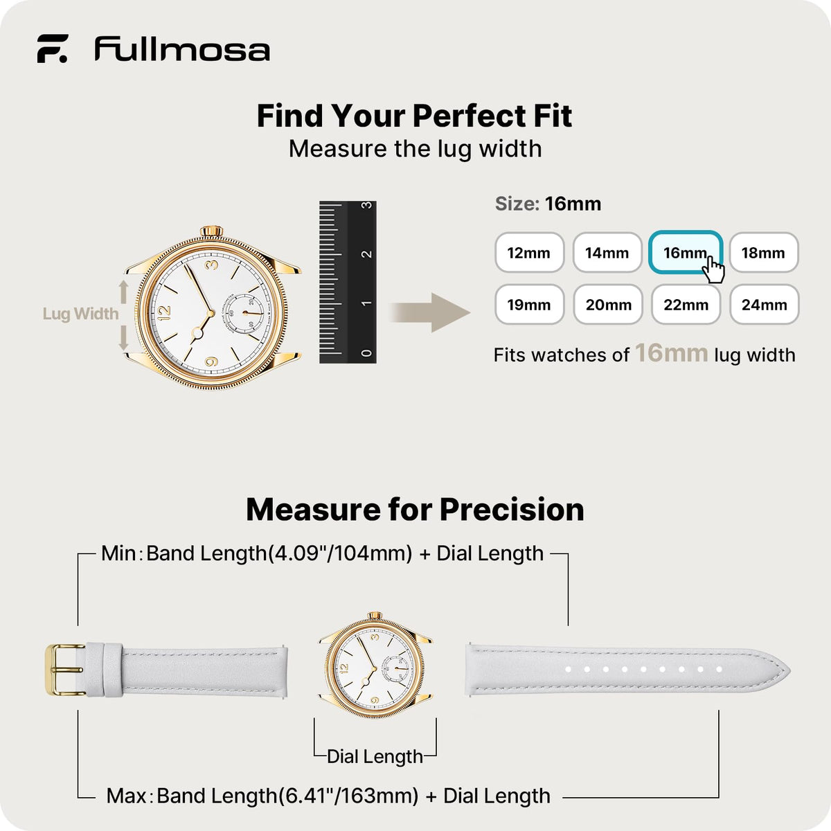 16mm Quick Release Leather Watch Band