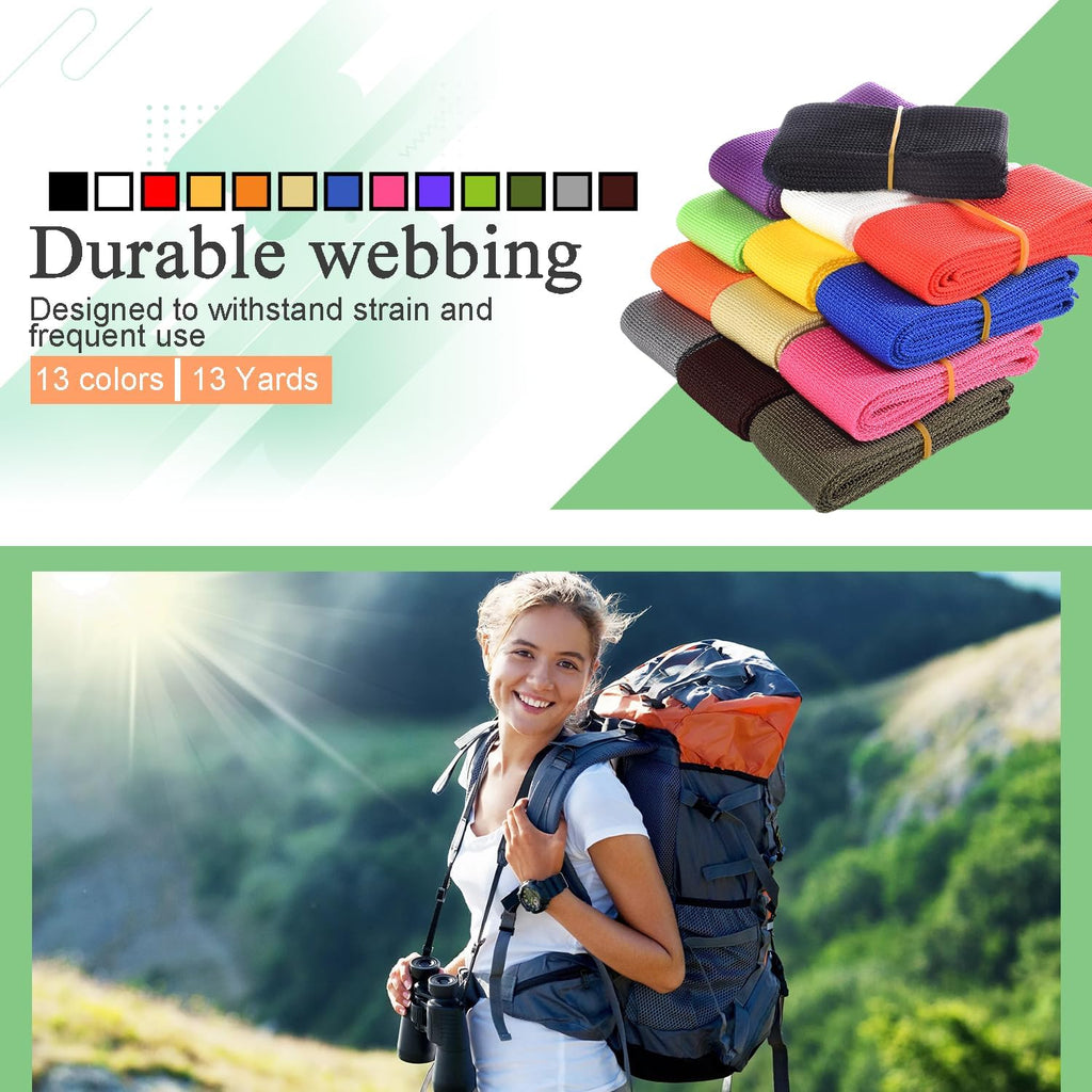 13 Rolls Webbing Strap 2 Inch Polyester Webbing 13 Colors &13 Yards 2" Webbing Strapping for Bags/Lawn Chair DIY