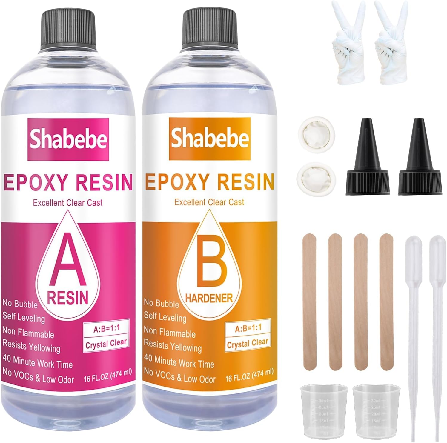 Epoxy Resin, 32OZ Epoxy Resin Crystal Clear, Not-Yellowing No-Bubble, Self Leveling Easy Pour/Mix 1:1 Casting Kit &