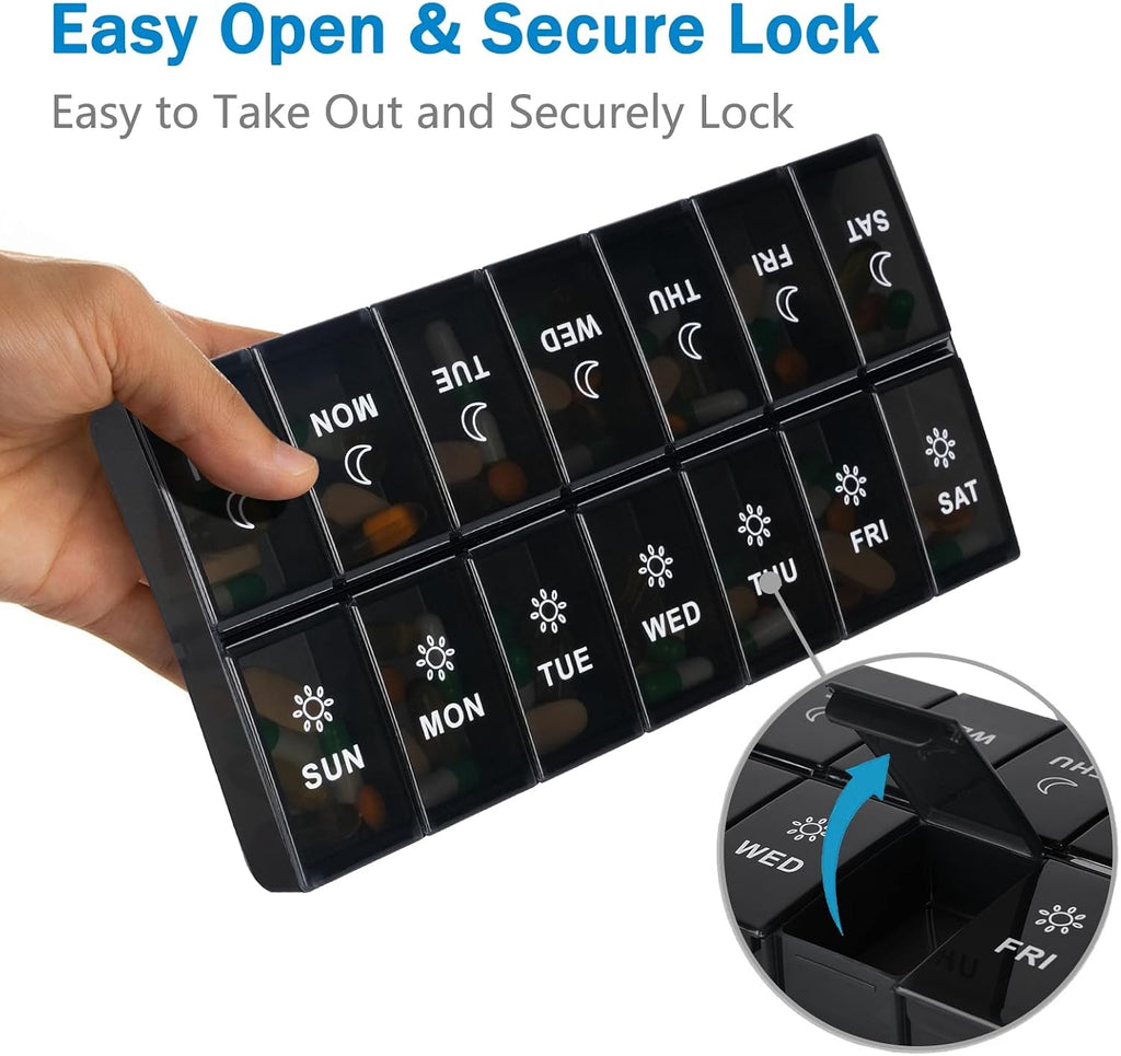 Extra Large Weekly Pill Organizer 2 Times a Day, 7 Day AM PM Pill Box with XL Capacity Compartments, Jumbo Vitamins