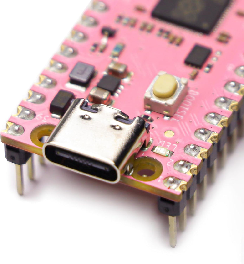 2Pack USB-C Pi Pico, Pre-soldered with Headers, ENIG Finish, Raspberry Pi Pico Compatible RP2040 Microcontroller Board, with 1 USB A-C Cable, Pink Color