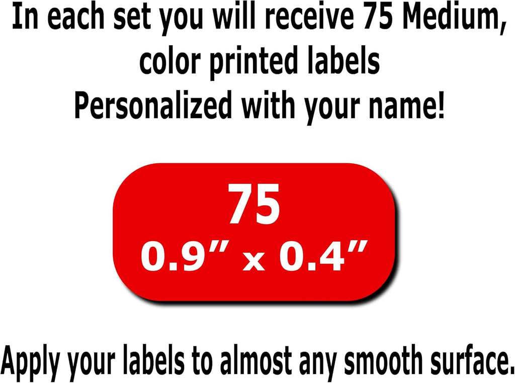 75 Personalized Waterproof Name Labels. Press and Stick Multi use Custom Name Labels. Customized 2 Lines of Text and