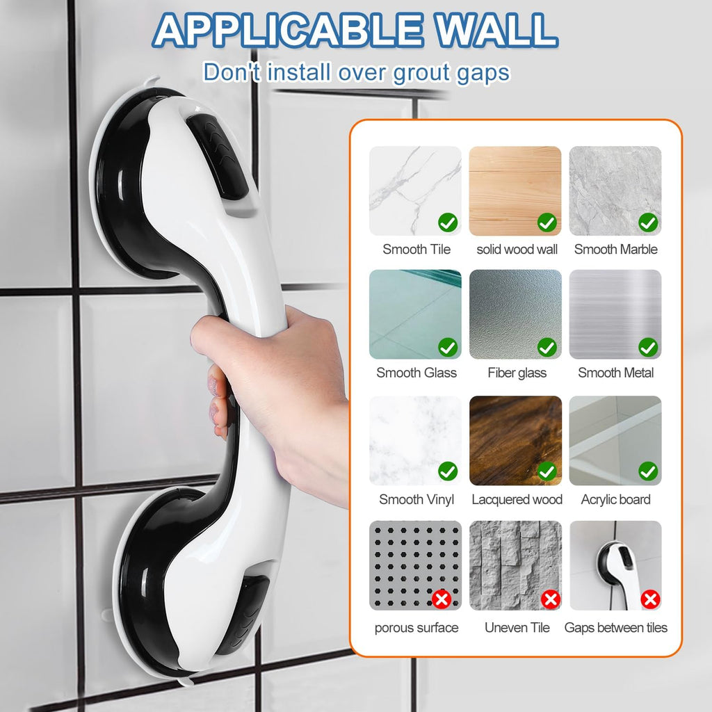 Grab Bars for Bathtubs and Showers, 2 Pack Shower Handle 12 Inch Strong Suction Shower Bar, Safety Bars for Shower