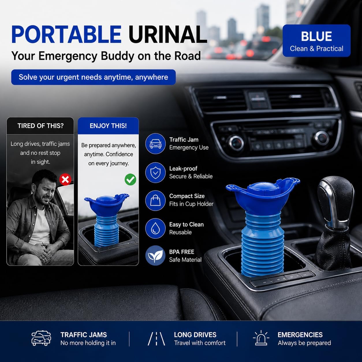 Pee Bottles for Men, Emergency Urinals, Adjustable Pee Bottle for Men and Women, Collapsible Urine Bottle and Pocket