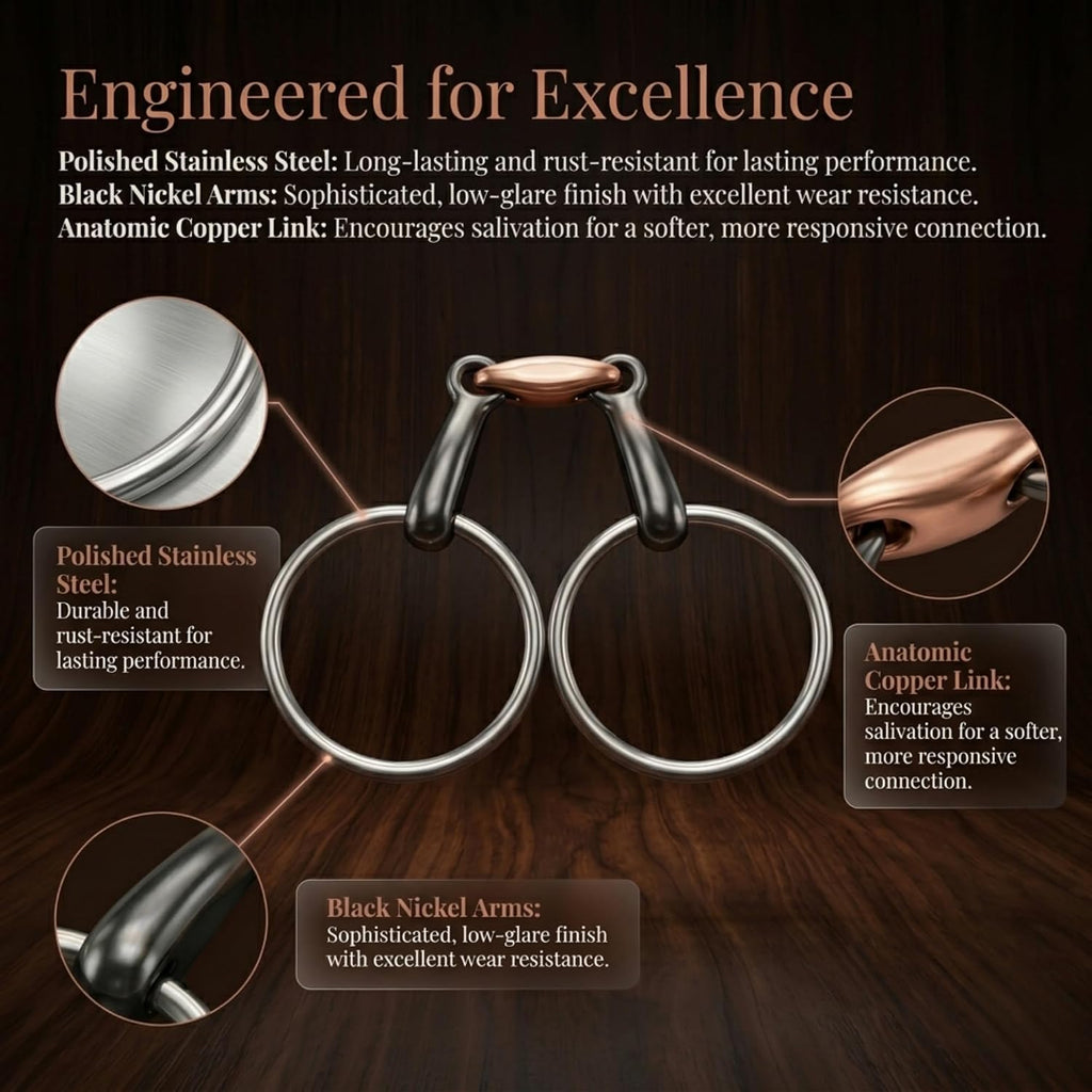 5'' Horse Snaffle Bit, Stainless Steel Bit with Copper Mouth, Western Equestrian Training Bit
