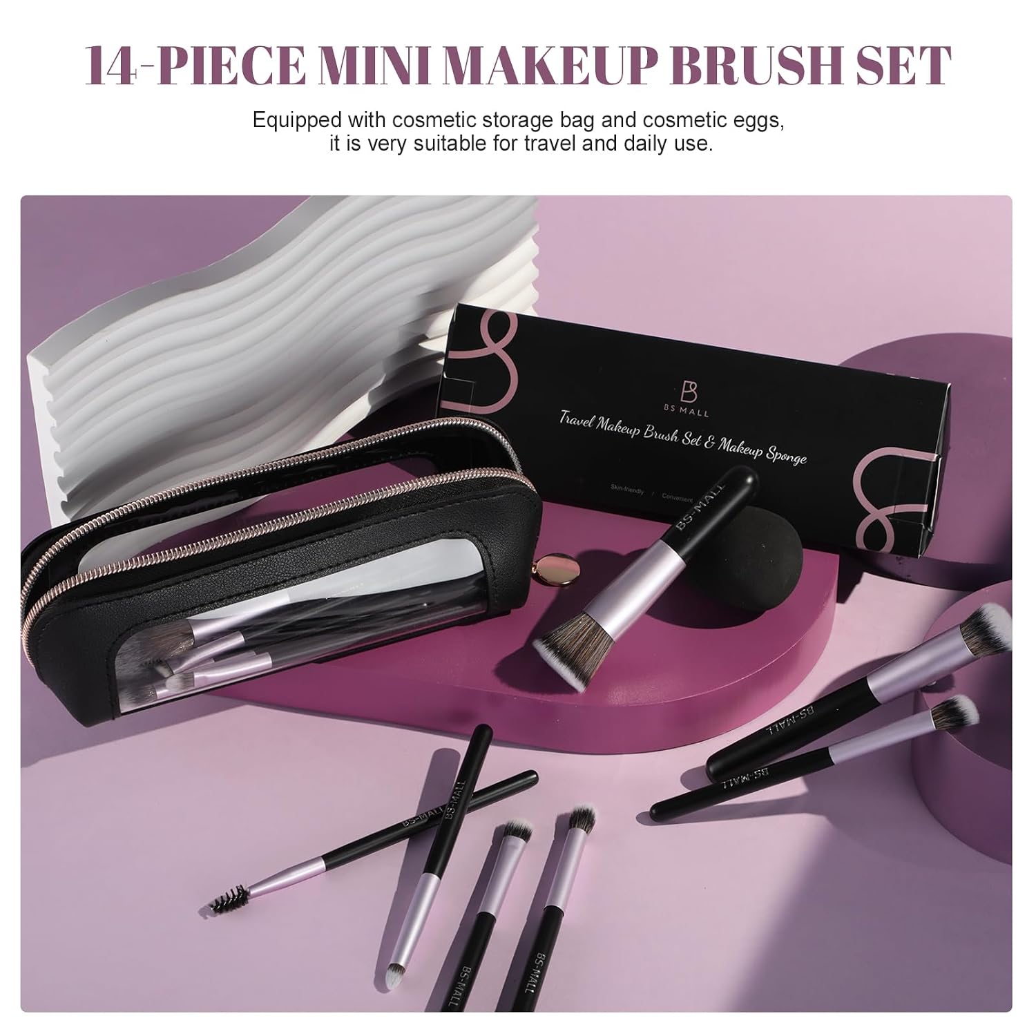14 Pcs Makeup Brushes Set with 1 Pcs Makeup Sponge – Essential Foundation Powder Concealers, Eye Shadows, Blush