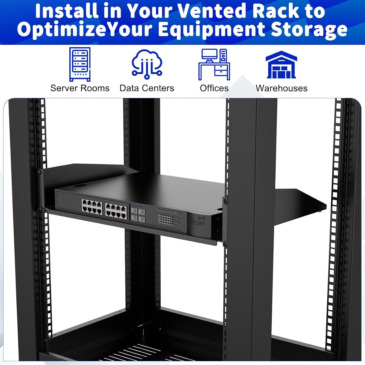 2 Pack 2U Cantilever Universal Rack Shelf, 14in Deep, 50lb Capacity