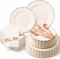 HEAVYWEIGHT Scalloped Rose Gold Disposable Dinnerware Set 175 Pc