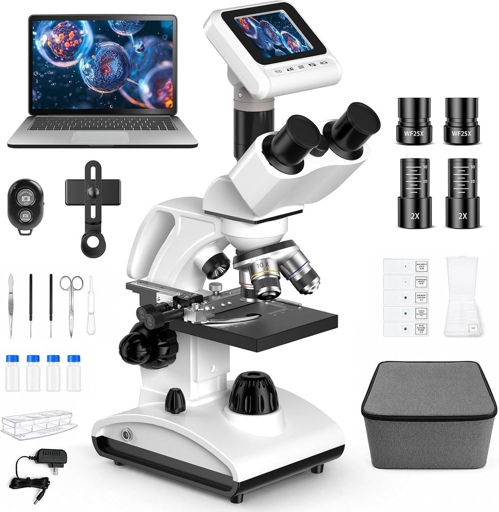 40x-2000x Biological Compound Trinocular Microscope | 5MP camera for digital capture, Professional grade optics