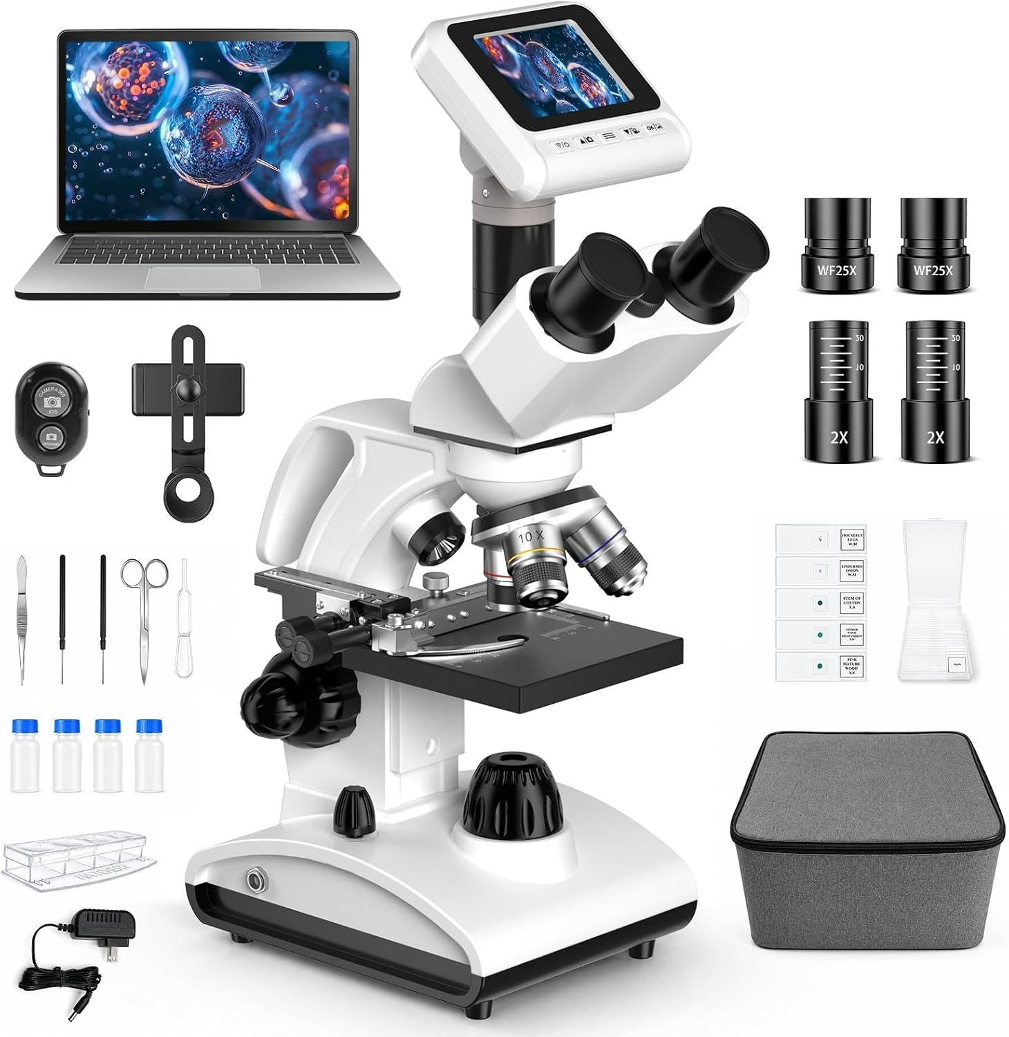 40x-2000x Biological Compound Trinocular Microscope | 5MP camera for digital capture, Professional grade optics