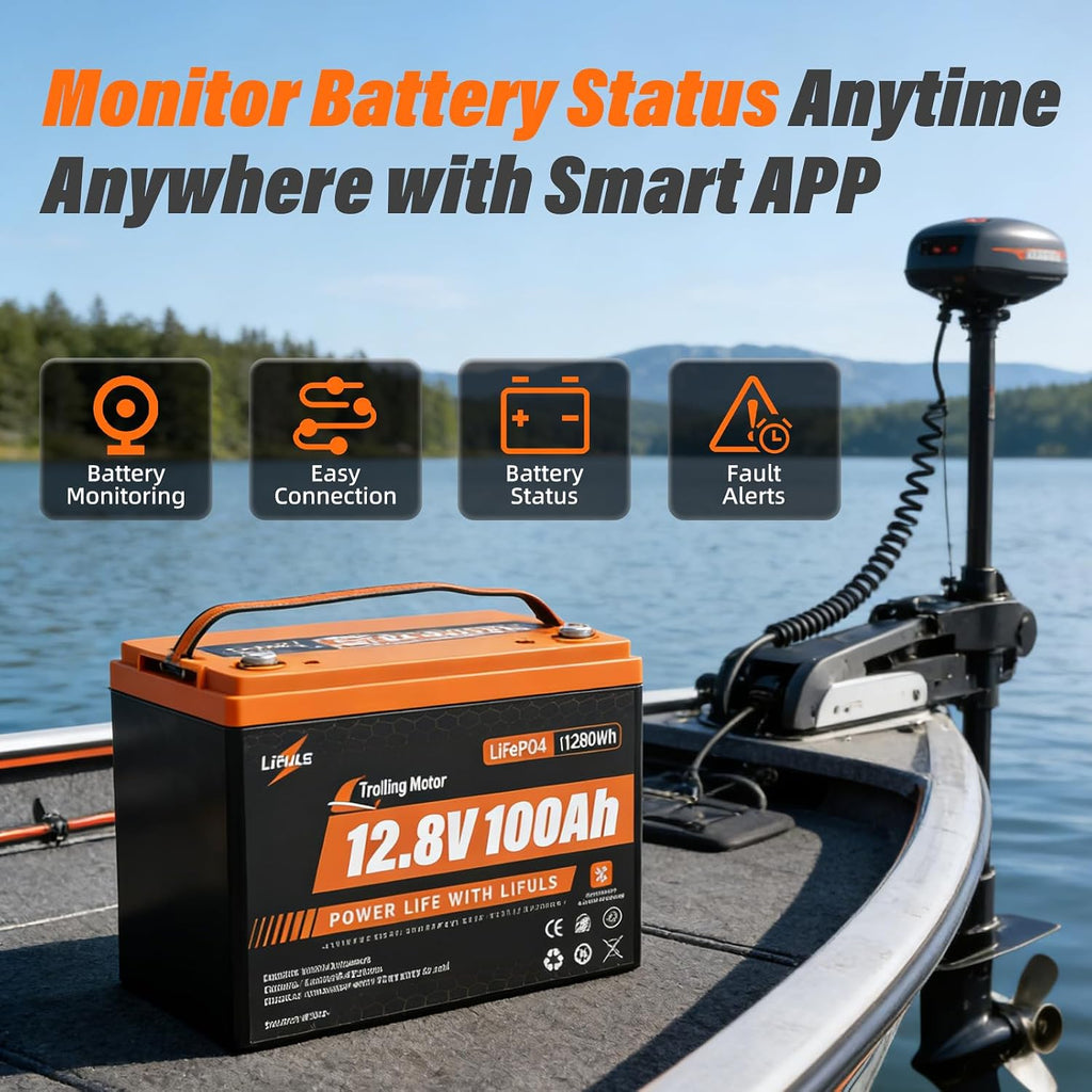 12.8V 100Ah Trolling Motor LiFePO4 Battery, Group 24 Lithium Battery Built-in 120A BMS & Grade A Cells, 15000 Cycles