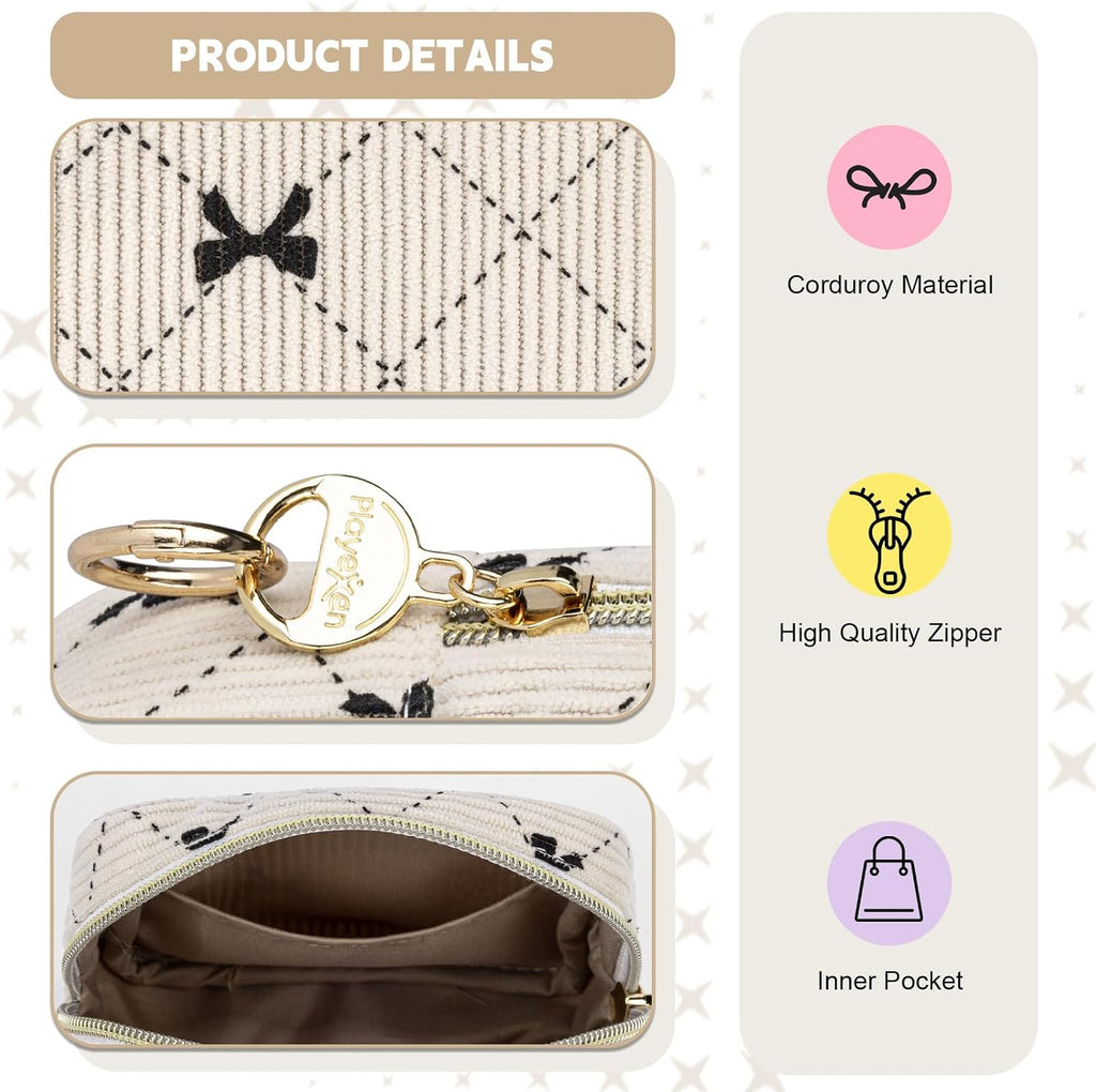 Period Bag for Teen Girls, Corduroy Sanitary Napkin Pouch, B-Beige | Bow Menstrual Pad Pouches Tampon Holder for