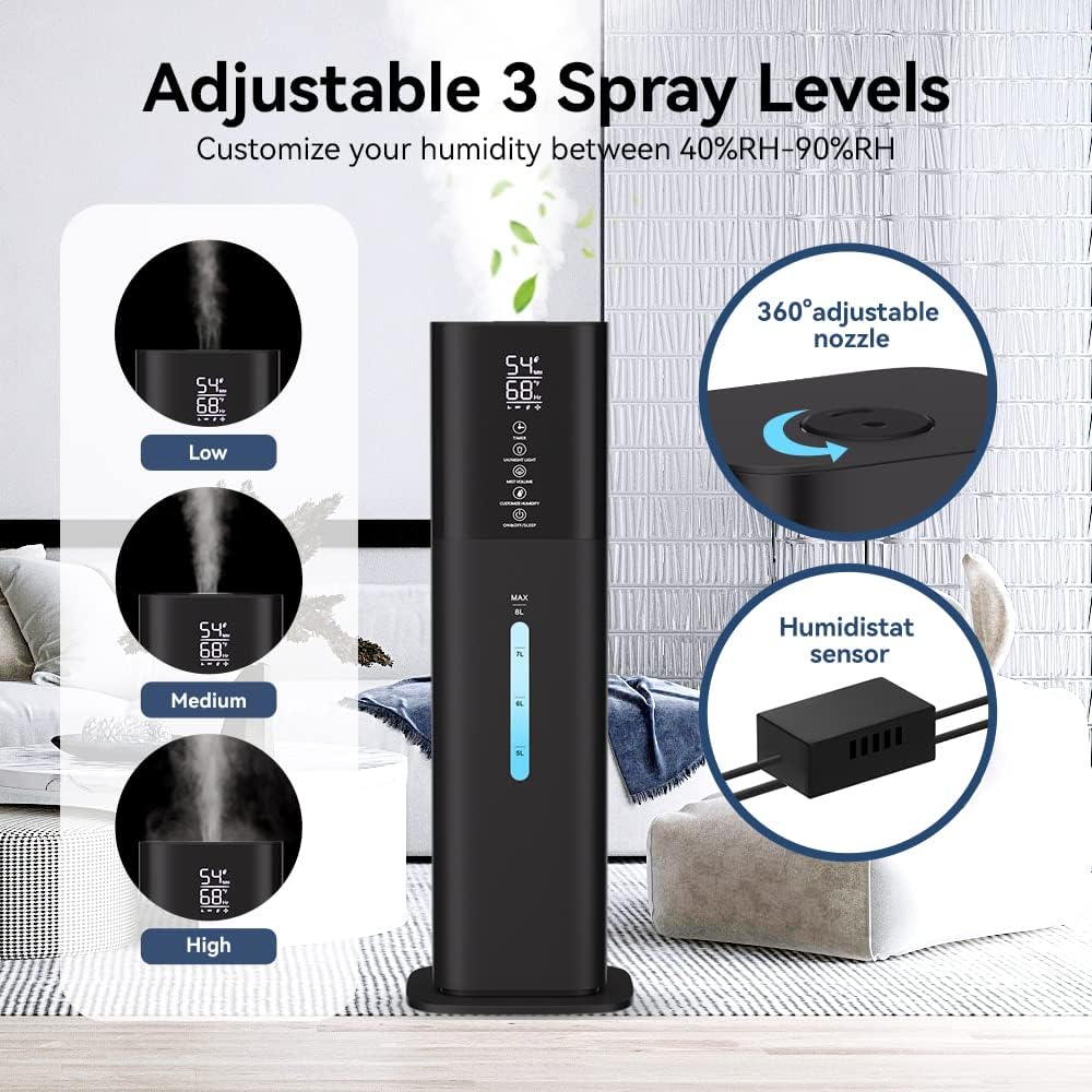 Humidifiers Large Room Bedroom with 7 Colors Light, 2.1Gal(8L) 3 Speed Quiet Ultrasonic Cool Mist Humidifier with