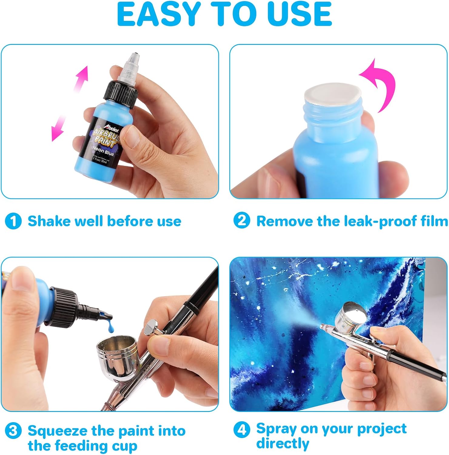 Airbrush Paint Set, 28 Colors x 1 oz with 2 Thinners, Ready Spray | Non-Toxic, Water-based acrylic formula, smooth
