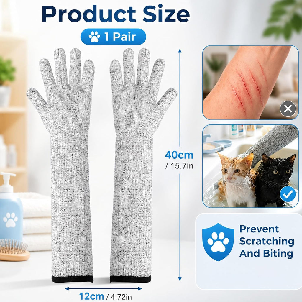Extra Long Cat Grooming Arm Sleeves Cat Gloves Bite Proof