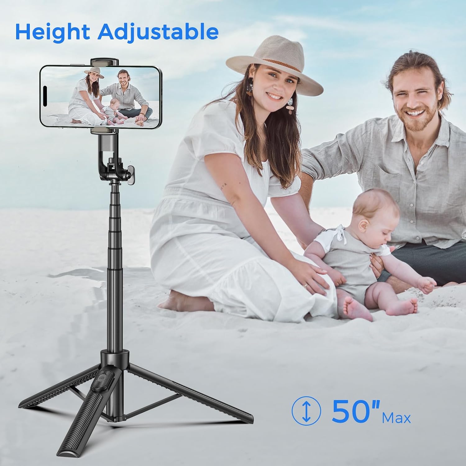 Selfie Stick Travel Tripod for Cell Phone with Remote Control and Phone Holder, Extendable Selfie Stick for iPhone