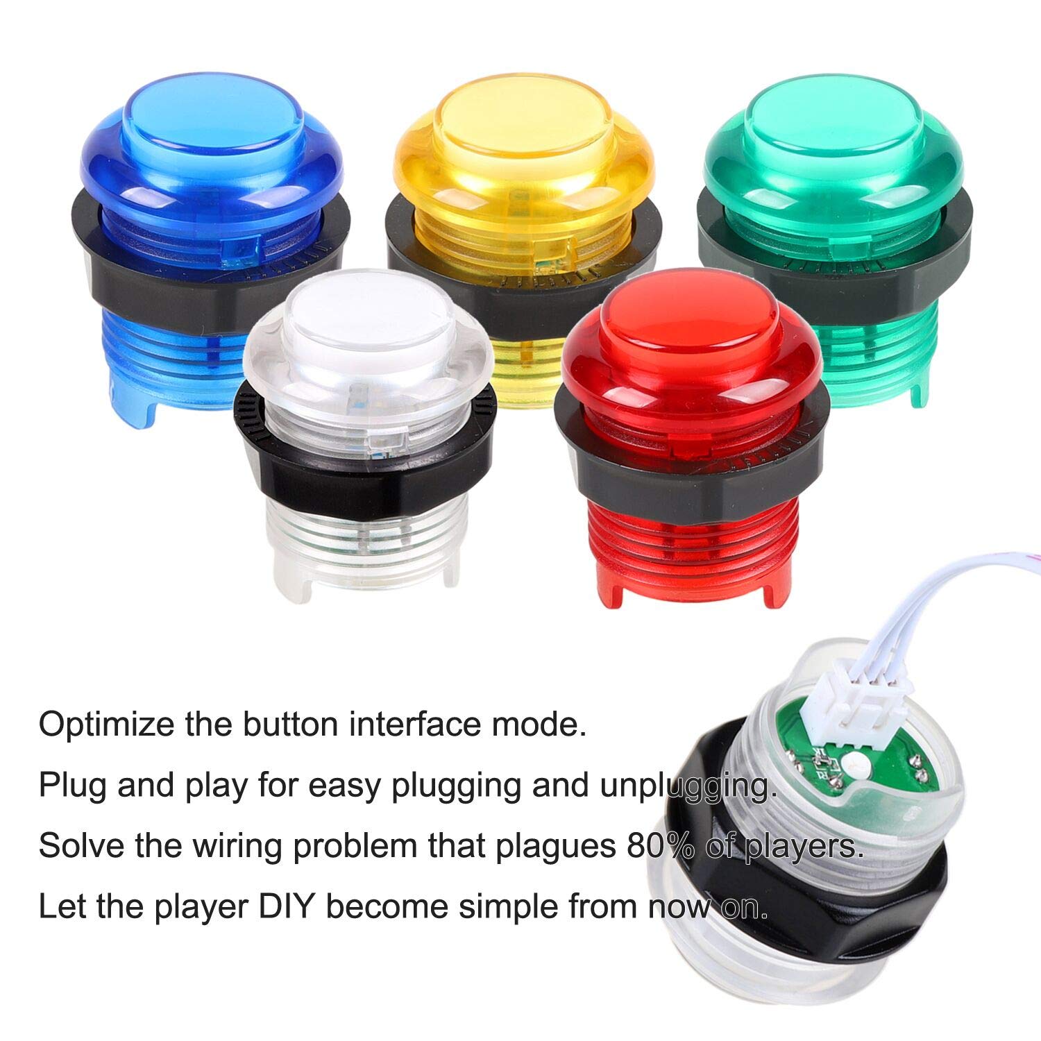1 Player USB Encoder to PC Arcade Joystick Red Top Ball + 10x 5V LED Arcade Buttons for Arcade PC Games Mame