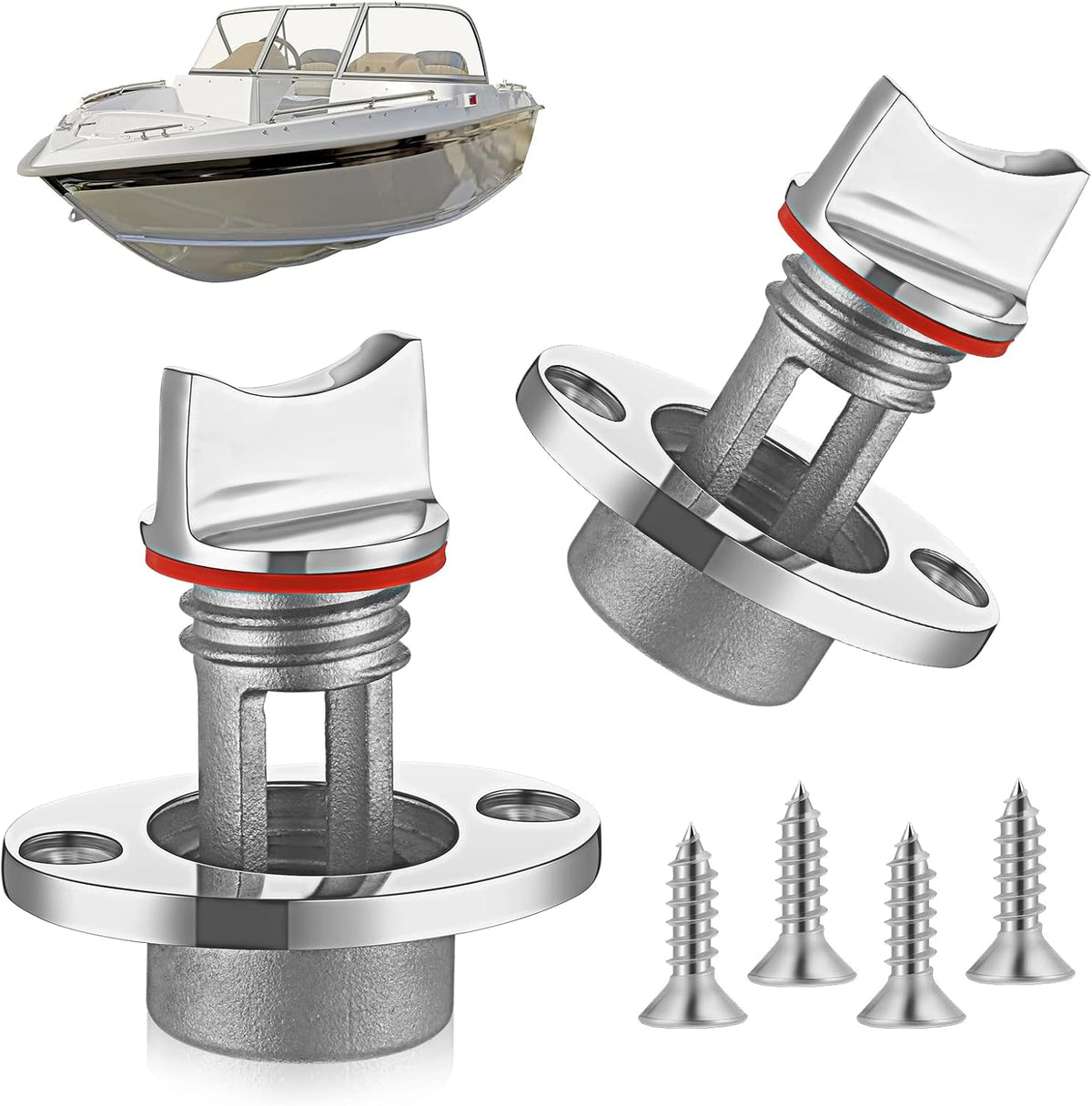 Ripeng 2 Pcs 3/4" Thread Boat Drain Plug Kit 316 Stainless Steel, Red
