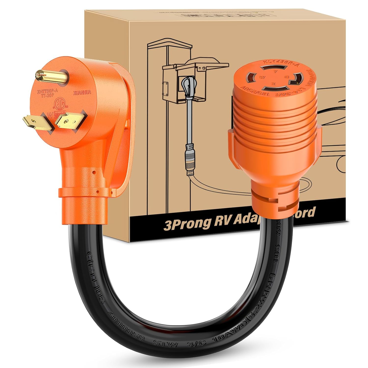 RV Generator Adapter Cord NEMA TT-30P to L14-30R | 30 Amp 3 to 4 Prong Generator Transfer Switch Adapter Twist Lock