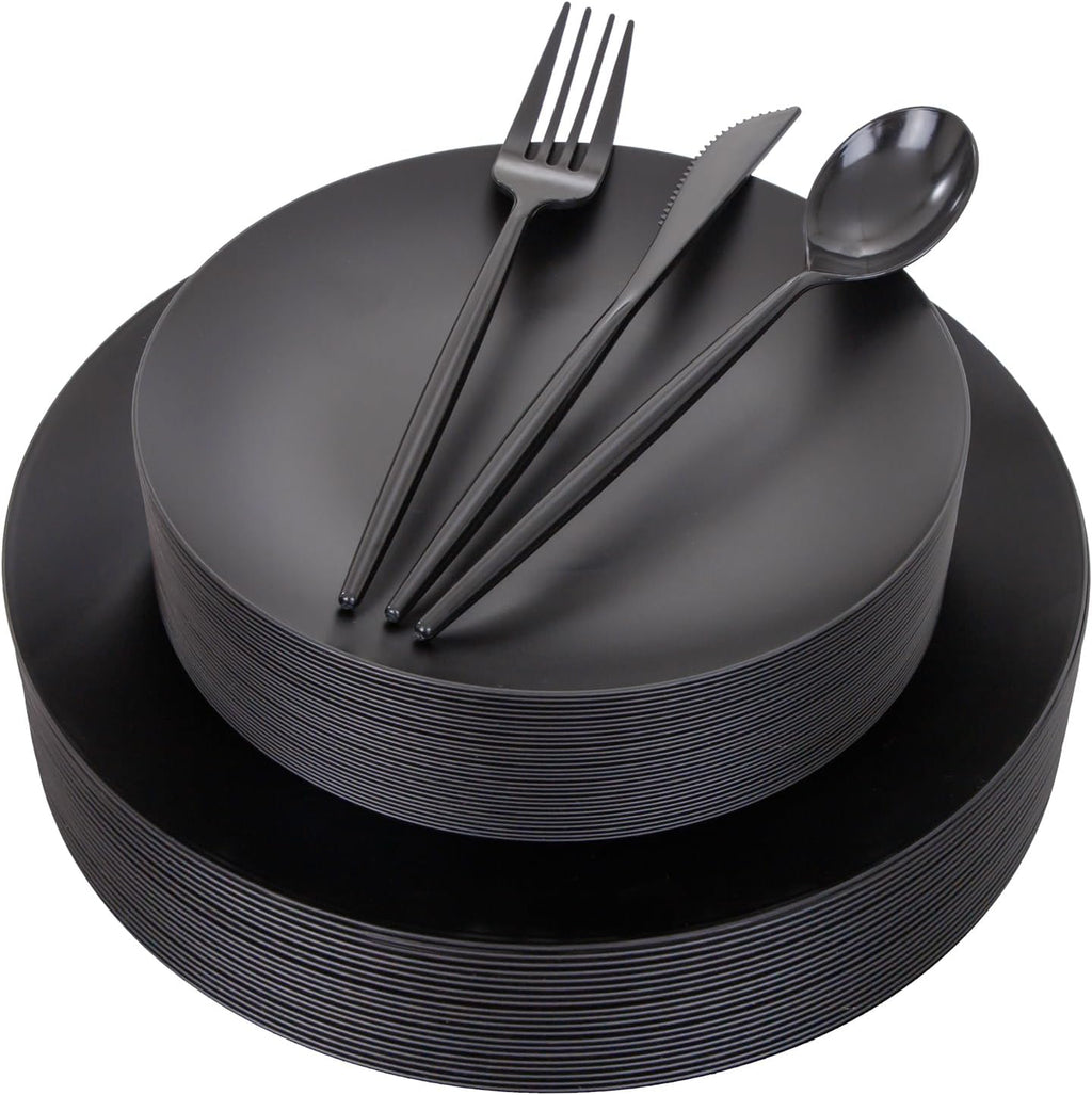 150pcs Frosted Black Plastic Plates Plastic Plate for Wedding