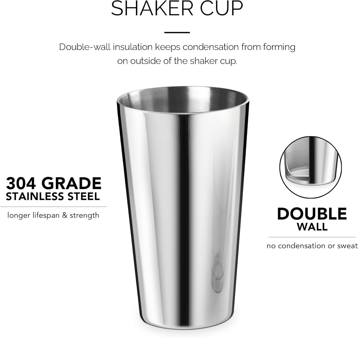 Double-Wall Boston Shaker Tin & Glass Set, 2-Piece, 27 oz